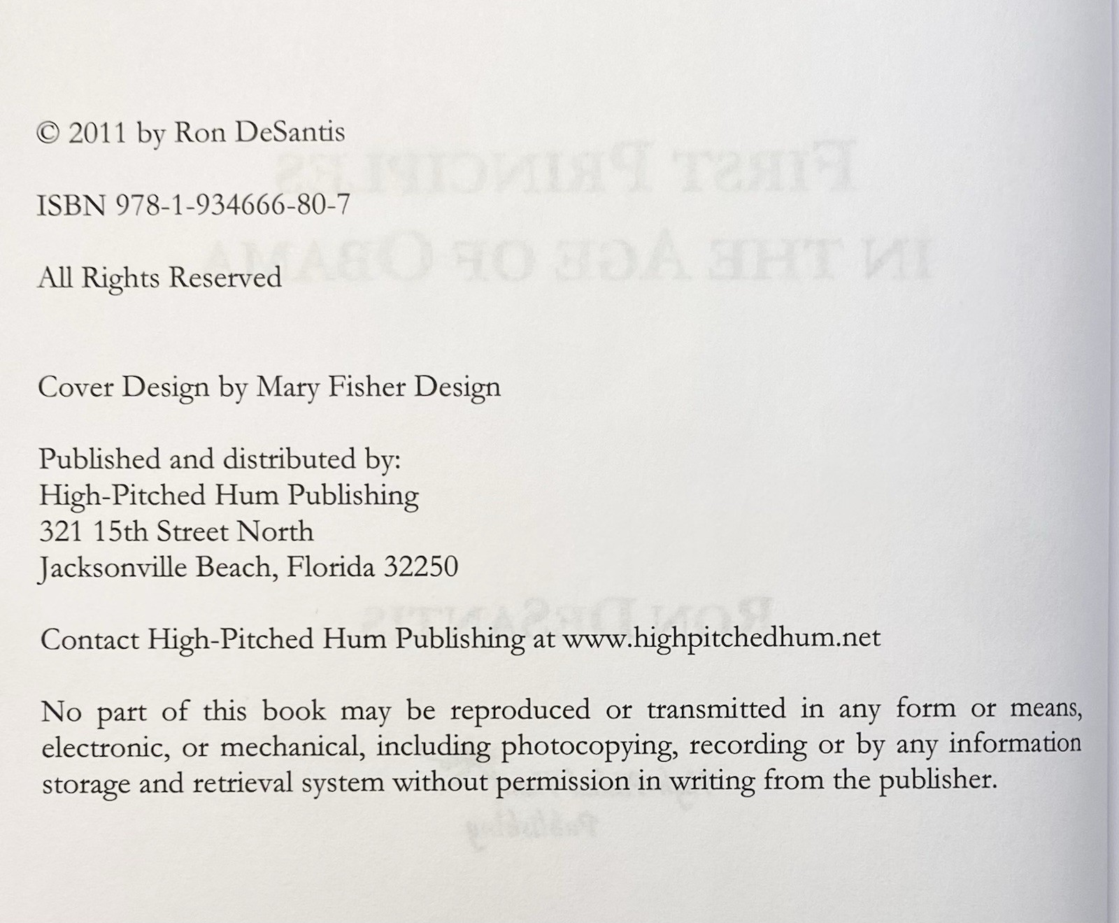 Dreams From Our Founding Fathers by Ron DeSantis, 2011 HC/DJ Signed 1st Edition