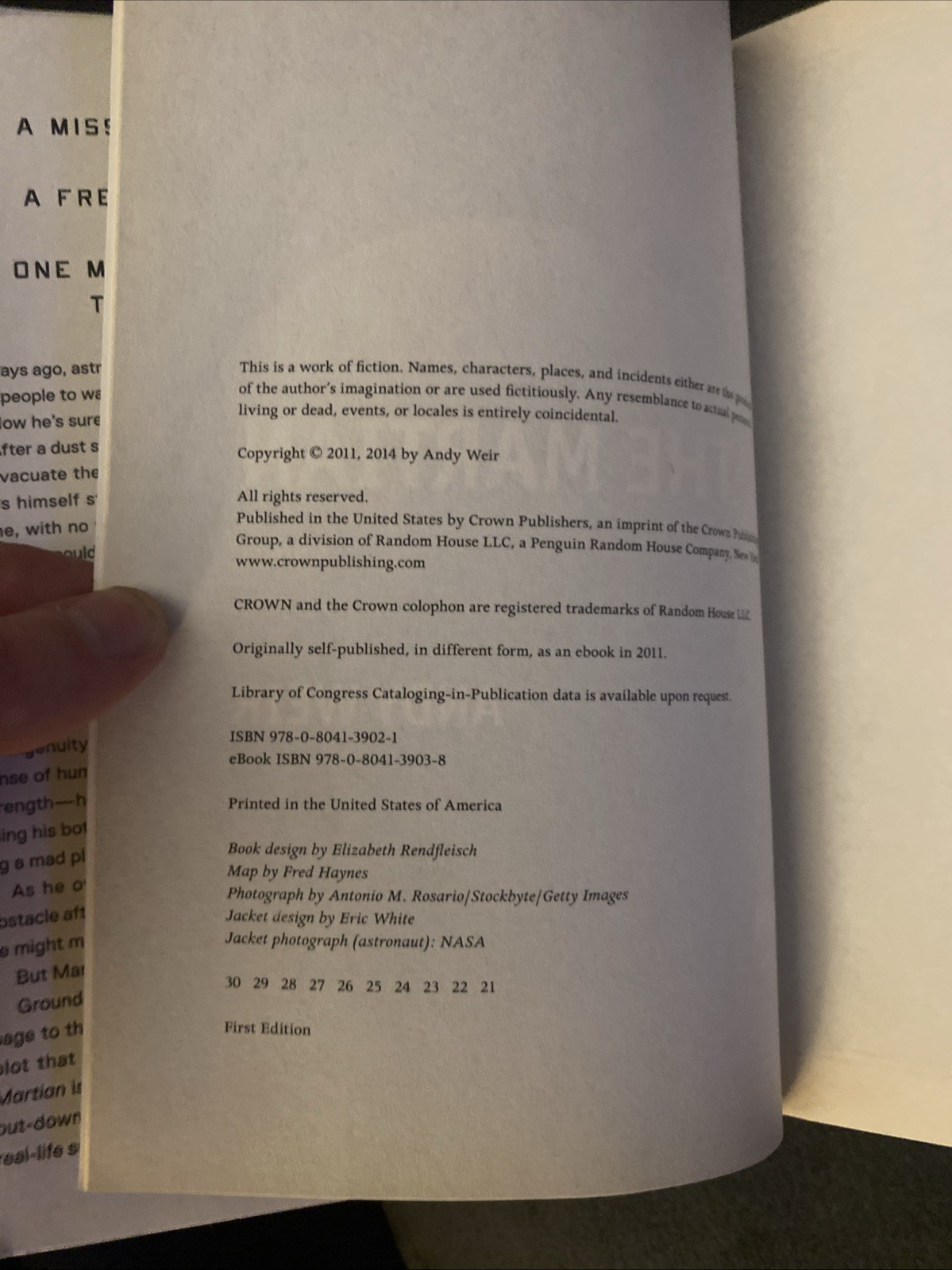 Signed copy of “The Martian” by Andy Weir, 1st edition