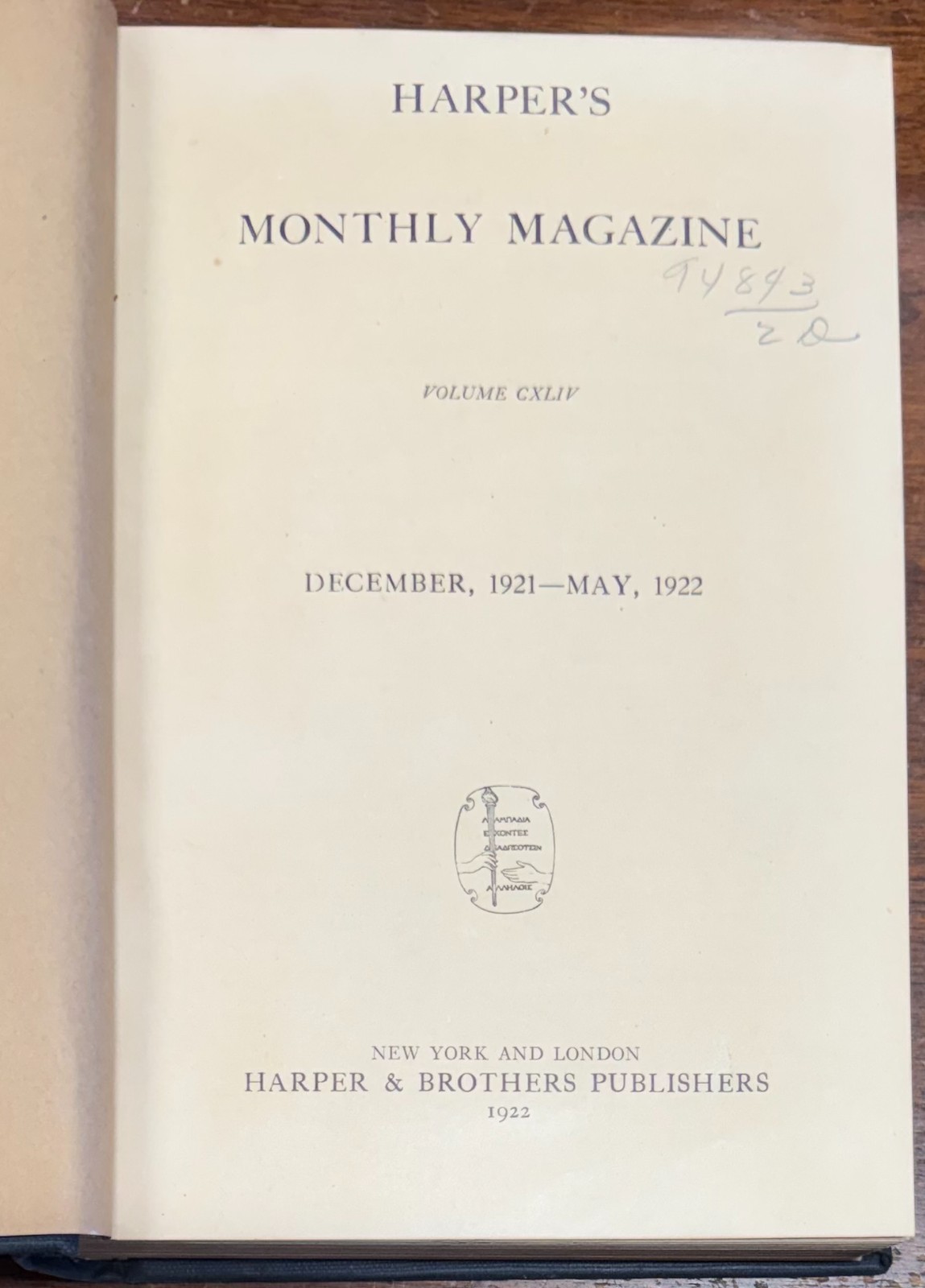 Harper’s Monthly Magazine Vol 144 – Dec 1921 to May 1922 – Hardcover
