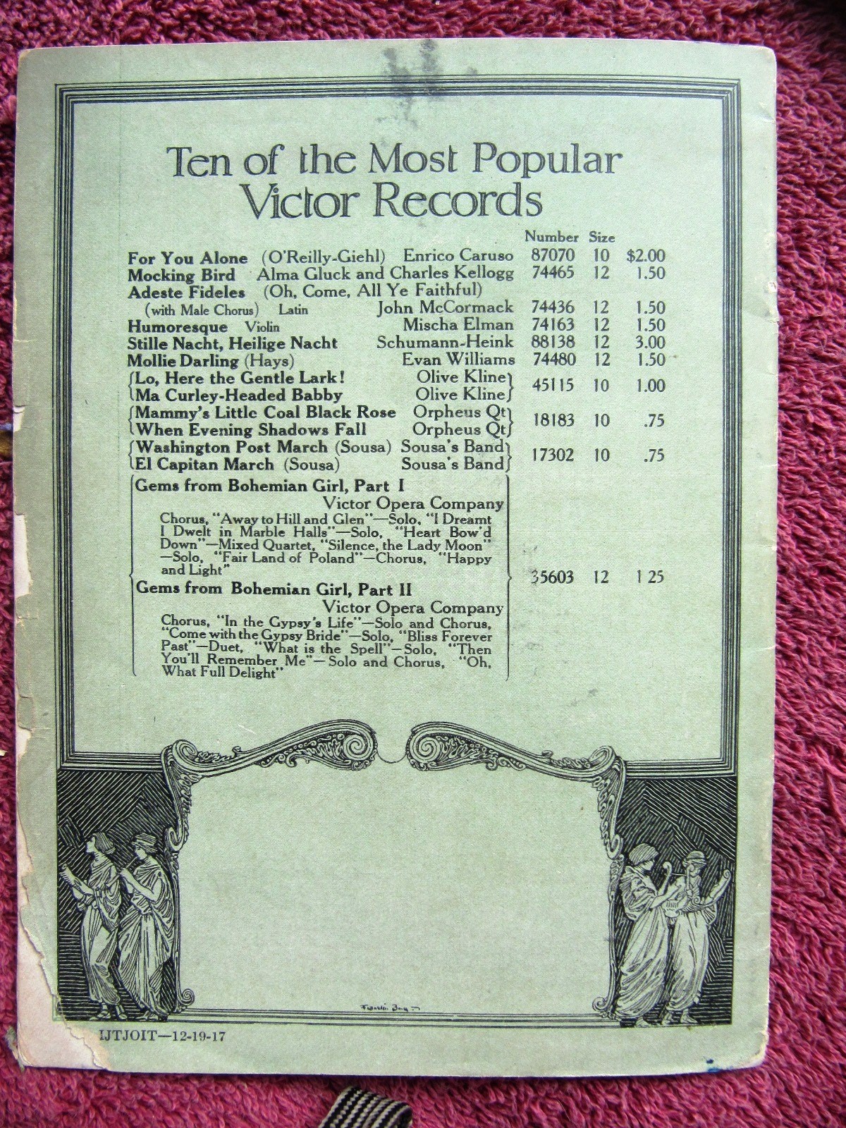 New VICTOR RECORDS Feb 1918 MAIL WRAPPER Stokowski Heifetz Victrola CATALOG