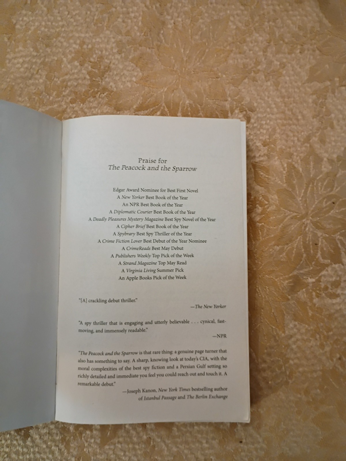 The Peacock and the Sparrow I.S. Berry 2024 Atria Paperback Espionage Novel Book