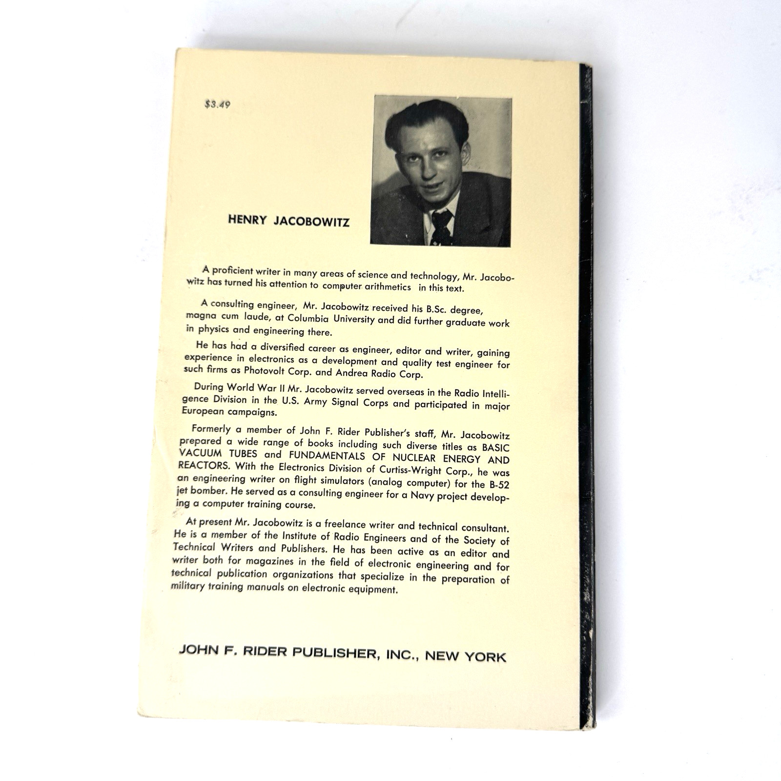 Computer Arithmetic by Henry Jacobowitz 1968 Vintage Computing Paperback