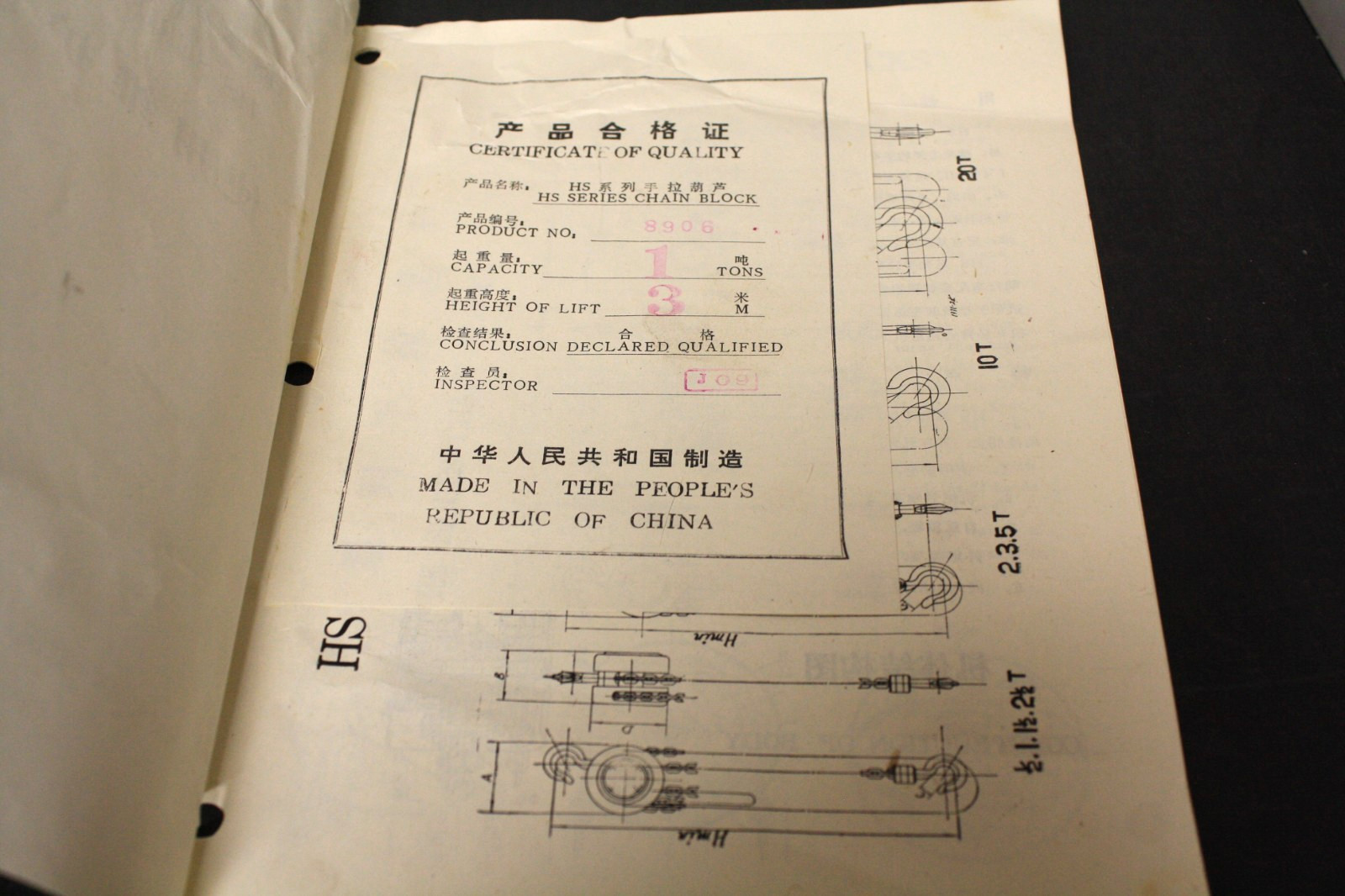 Chain Blocks HS Series 0.5 – 20 Ton In English & Chinese