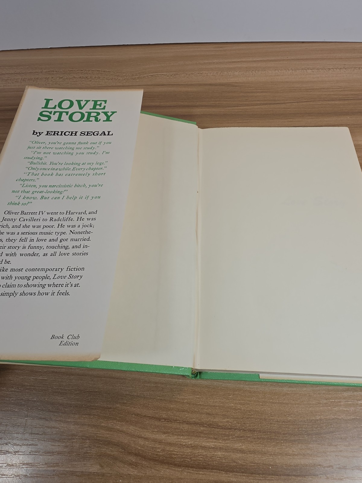 1970 Erich Segal LOVE STORY Hardcover Book DJ Book Club Edition Harper Row