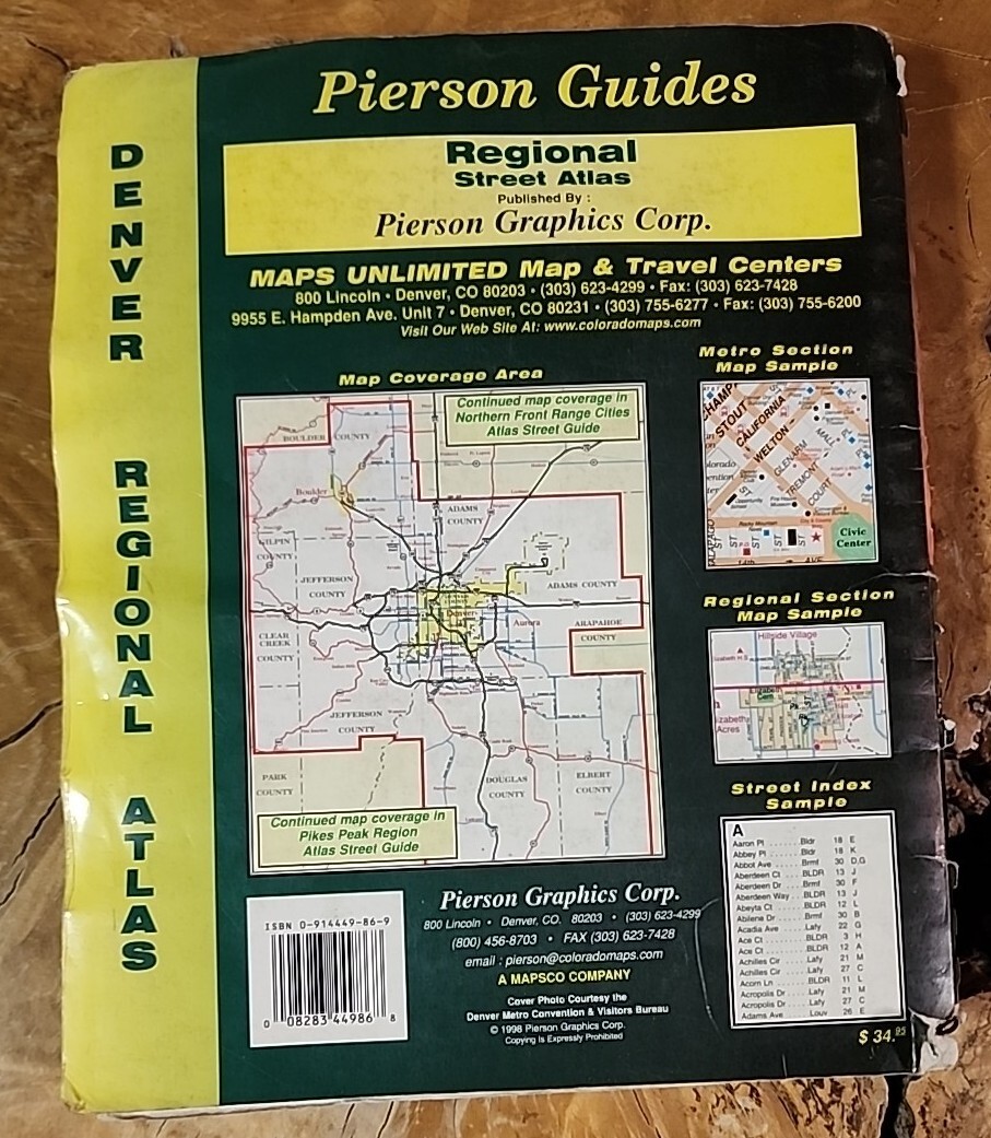 RARE Pierson Guides Denver Regional Street Atlas Map Book 1998 Edition