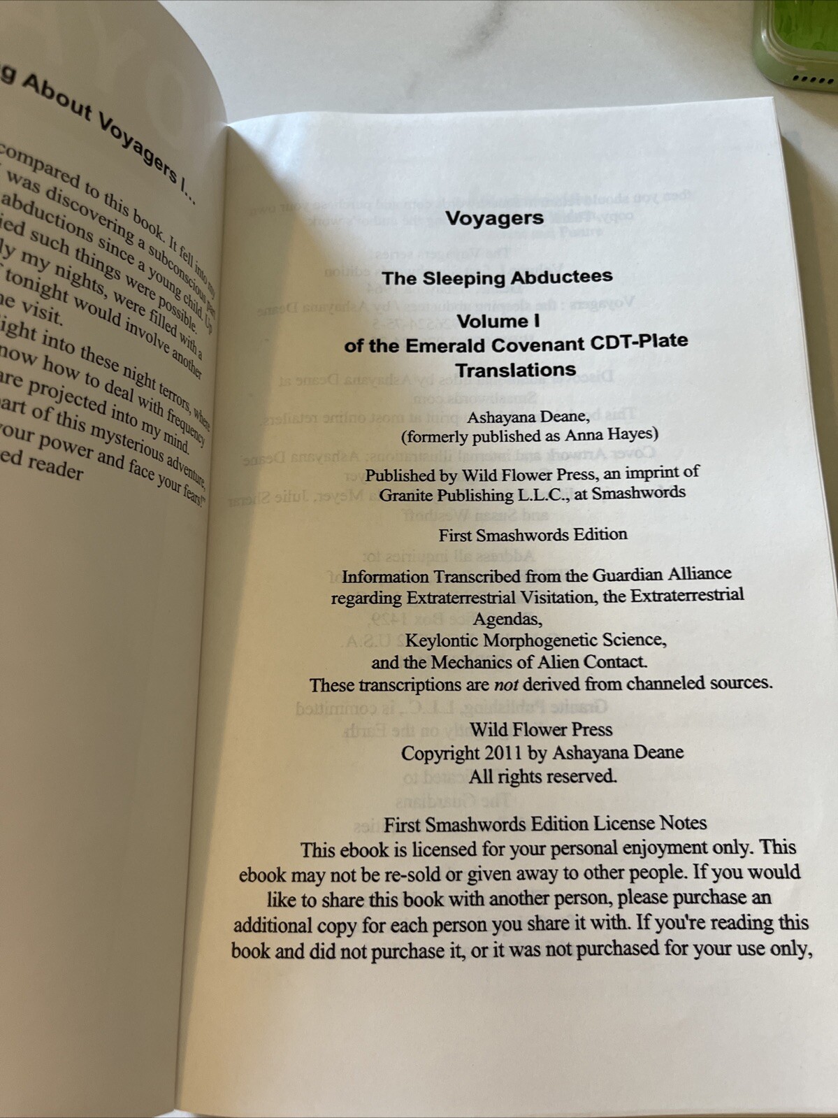 1Voyagers Vol.1 „The Sleeping Abductees“ ,2nd Edition,By Ashayana Deane Reprint