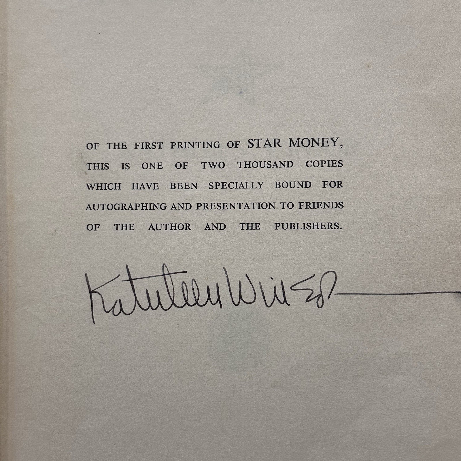 Star Money by Kathleen Winsor 1950 Vintage SIGNED 1st Edition (Forever Amber)