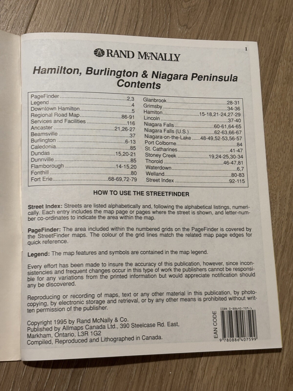 Rand McNally Hamilton Niagara Region Ontario street atlas guide Canada