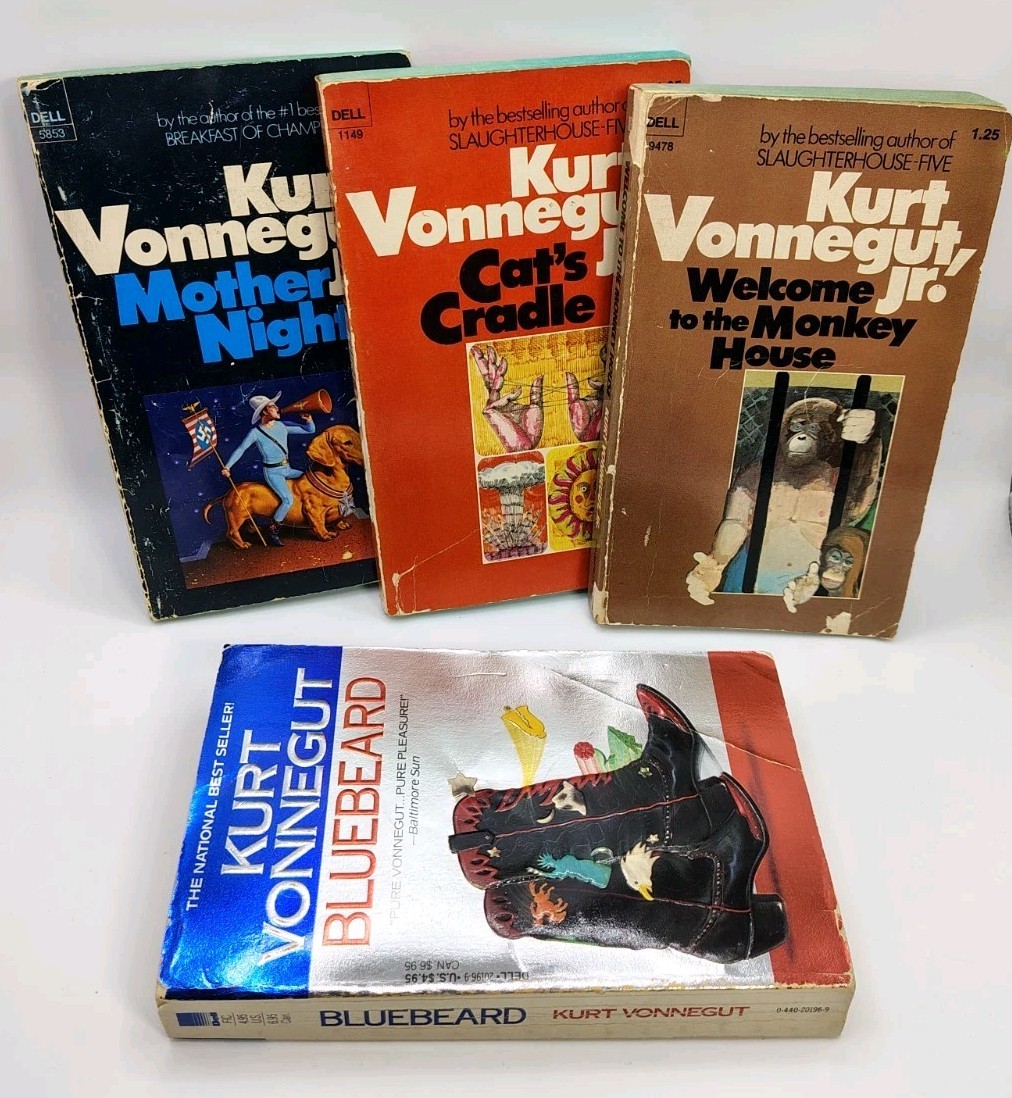 4 Kurt Vonnegut Books Vintage Sci-Fi Mother Night Cat’s Cradle Bluebeard Monkey