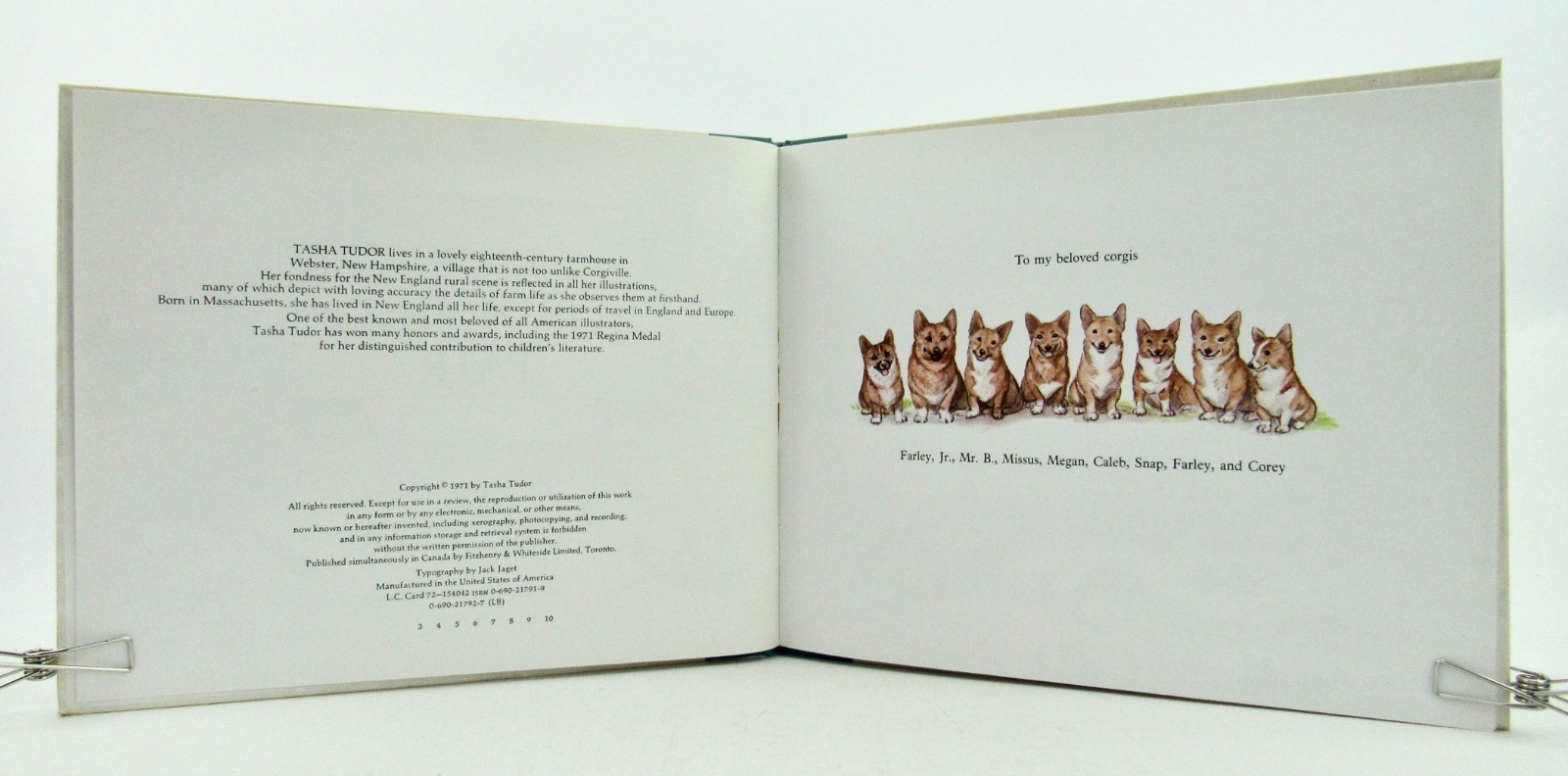 CORGIVILLE FAIR Tasha Tudor 1971 3rd Printing Signed HBDJ Near Fine