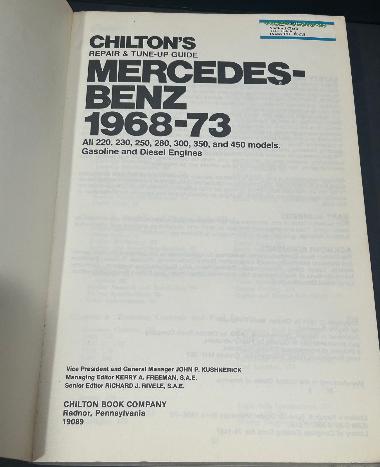 Chilton’s Repair and Tune-Up Guide: Mercedes-Benz 1968-73 by Chilton Book Compa,