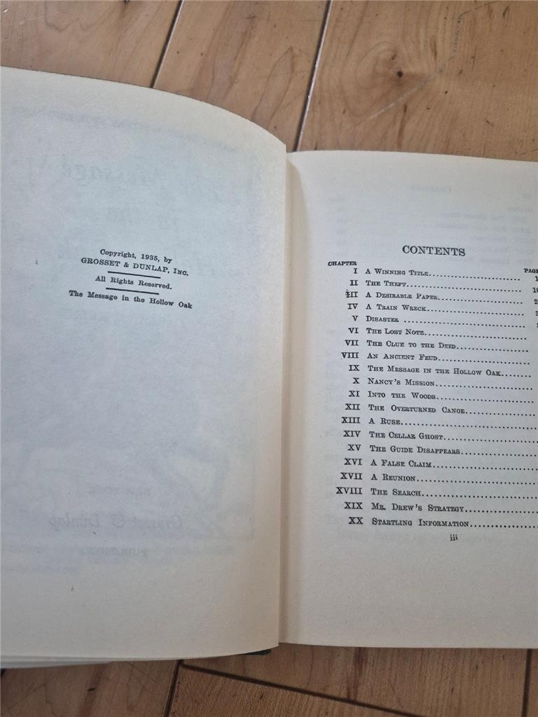 1935 NANCY DREW THE MESSAGE IN THE HOLLOW OAK CAROLYN KEENE HCB/DJ