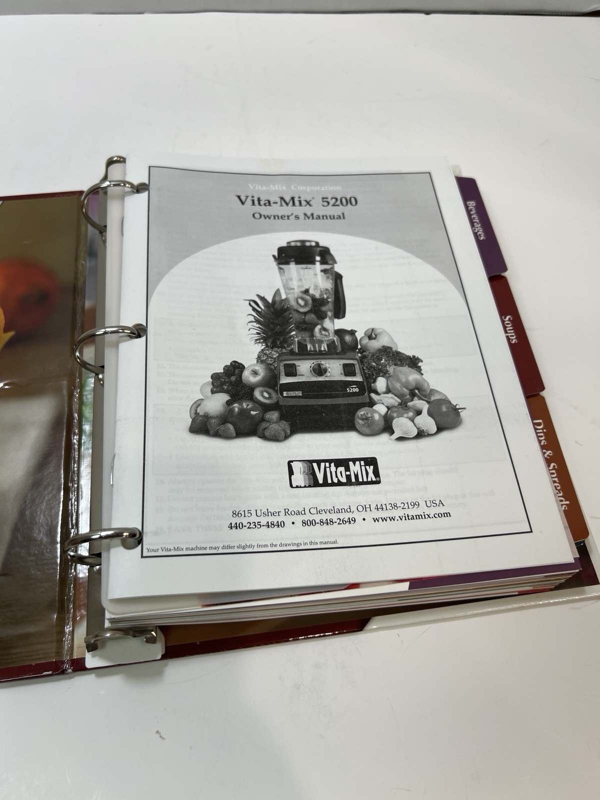 VITA-MIX 5200 3-ring binder w Tabs Cookbook 300 pages Whole Grains, easel