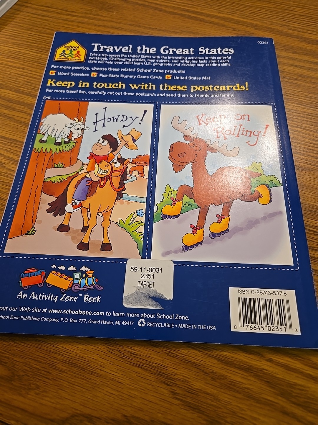 Travel the Great States School Zone 64 Pages, Ages 8 and Up Workbook NEW!