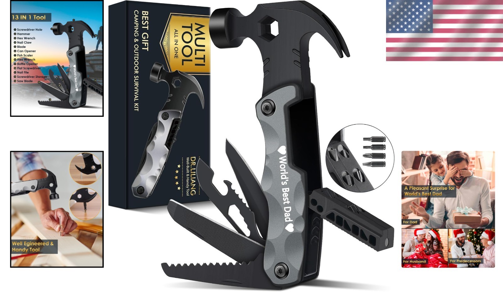 Unique Fathers Day Present – 13-in-1 Cool Hammer Tool