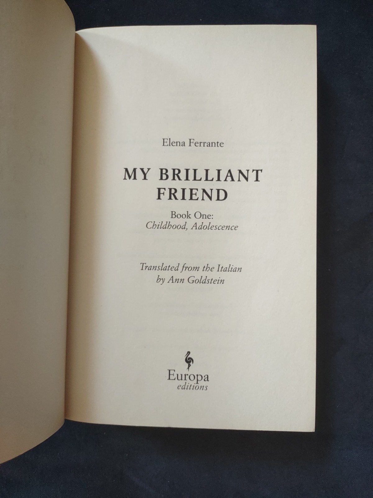 MY BRILLIANT FRIEND Neapolitan Novels Book One Softcover Ferrante Italian Author