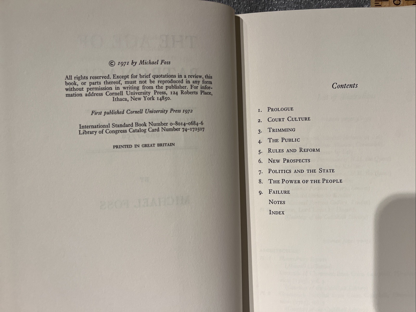 Michael FOSS / Age of Patronage The Arts in England 1660-1750 1st Edition 1972