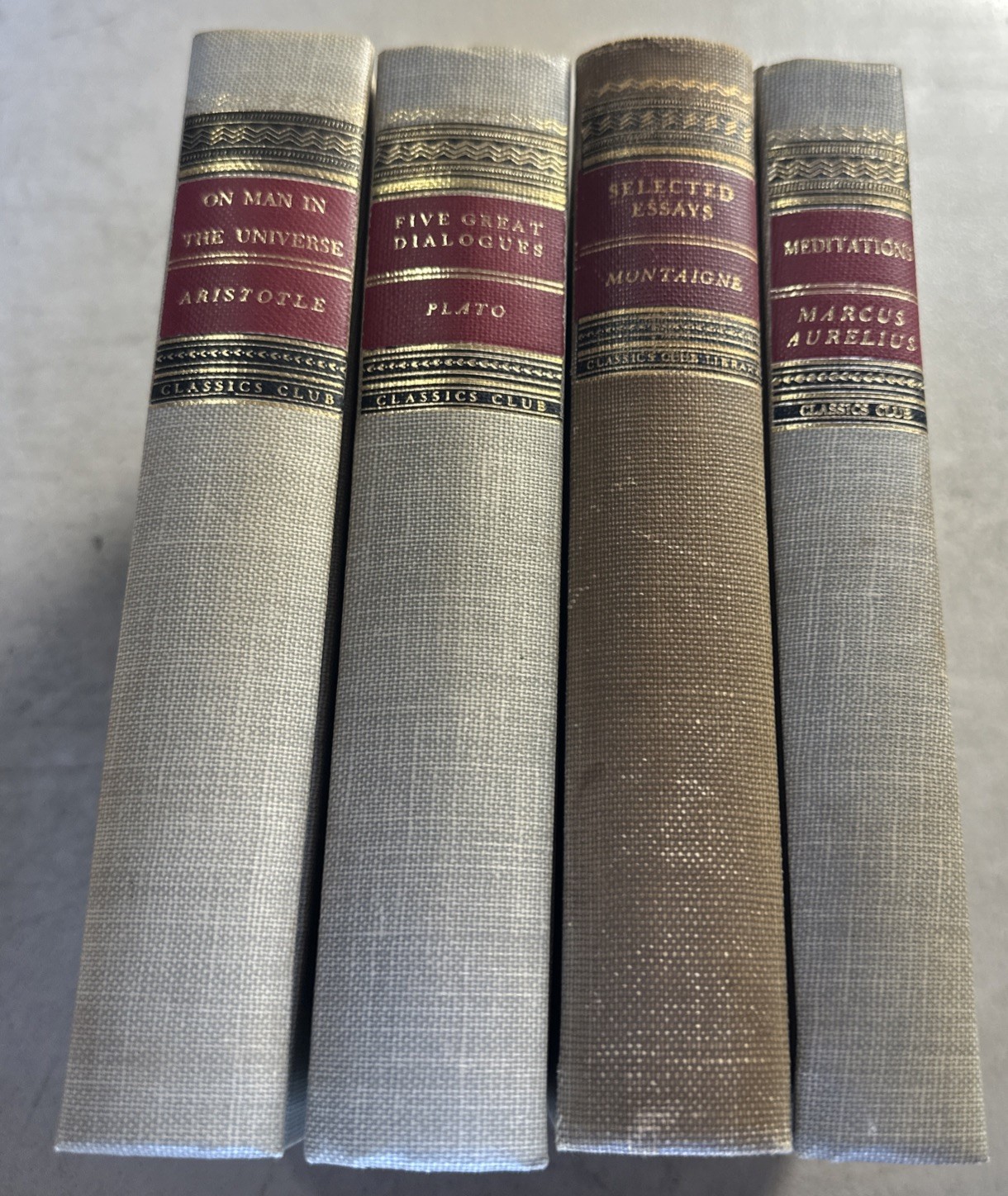 Classics Club Books. Lot of 4. Plato, Montaigne, Marcus Aurelius, Aristotle.