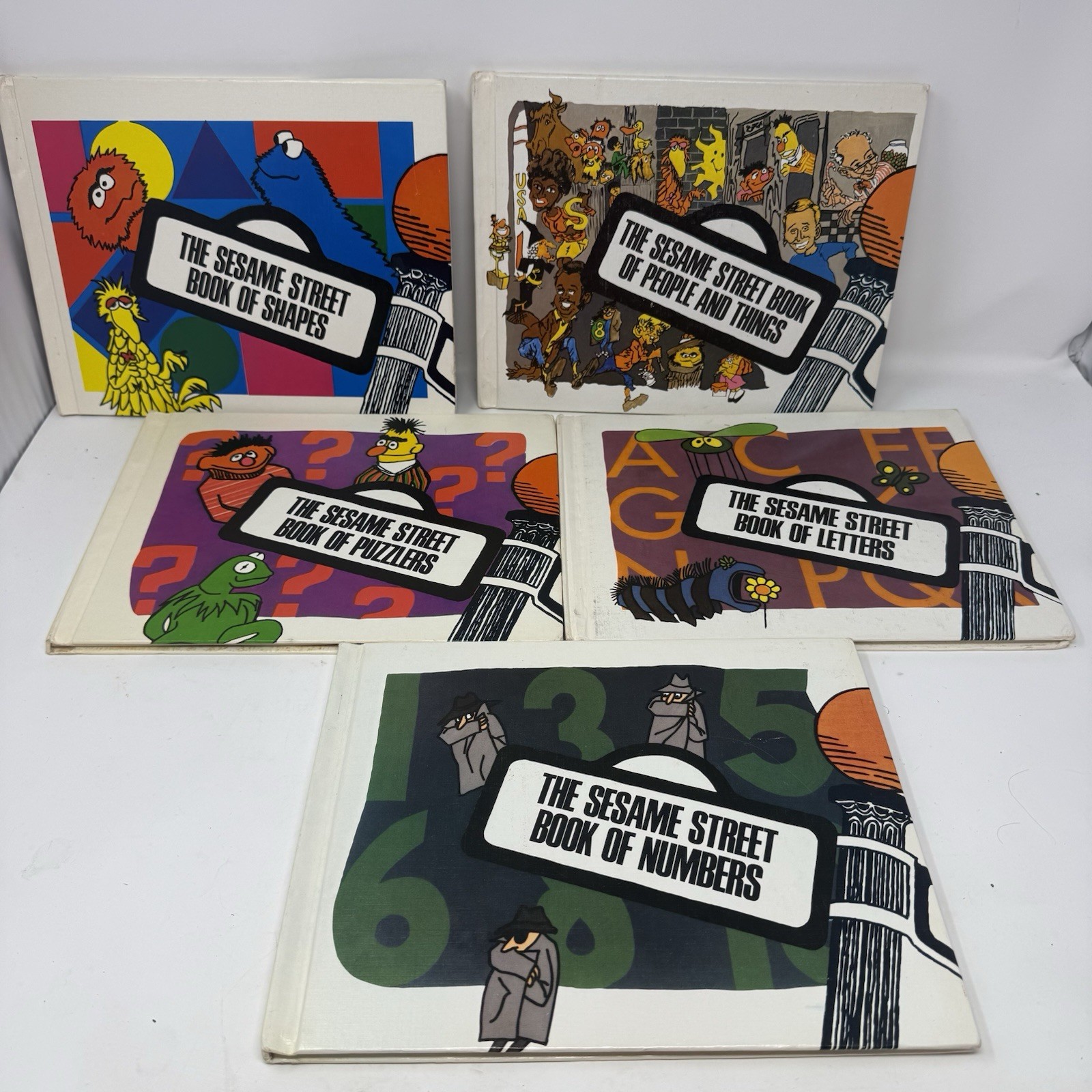 Set Of 5 Vintage Sesame Street Children’s Hard Cover Books Retro 1970s