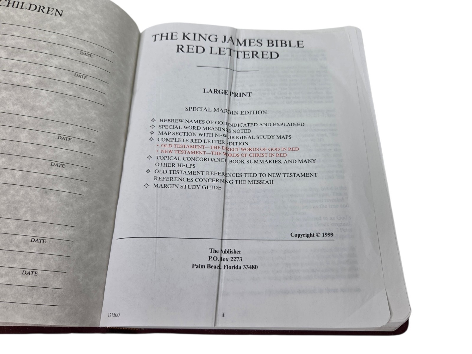 God’s Holy Bible KJV Special Margin Edition LARGE PRINT 1999 Burgundy Red Letter