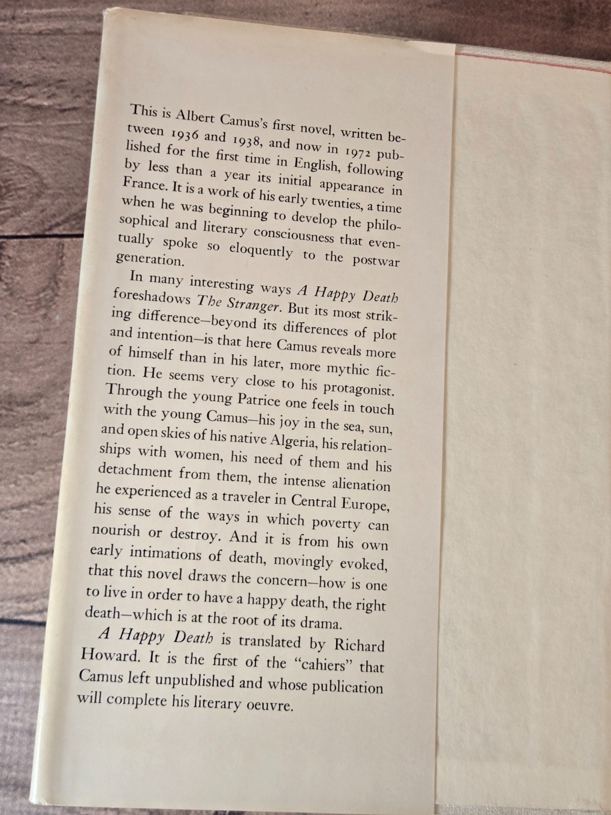 A HAPPY DEATH By Albert Camus & Richard Howard – Hardcover First Edition HC/DJ