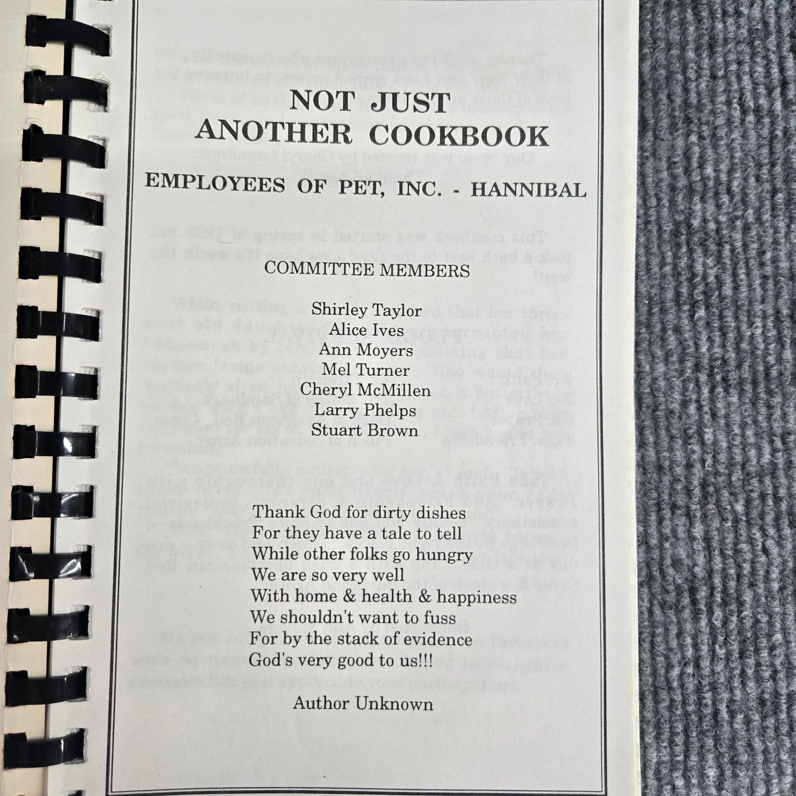 Not Just Another Cookbook PET Inc Hannibal Spiral Cookbook