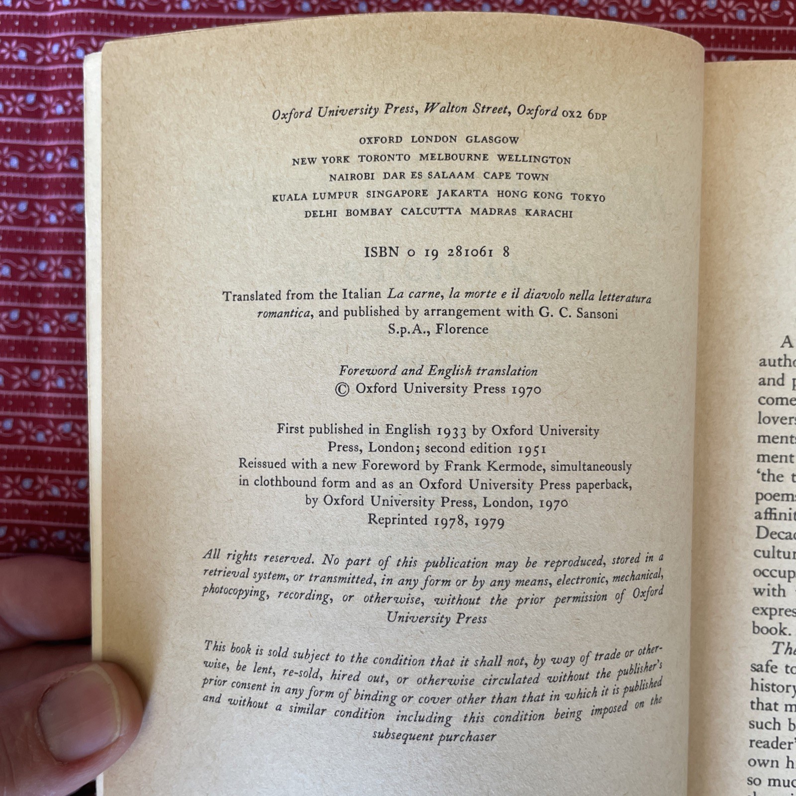 The Romantic Agony, 2nd Edition by Mario Praz, trans. A. Davidson (1979 VTG PB)
