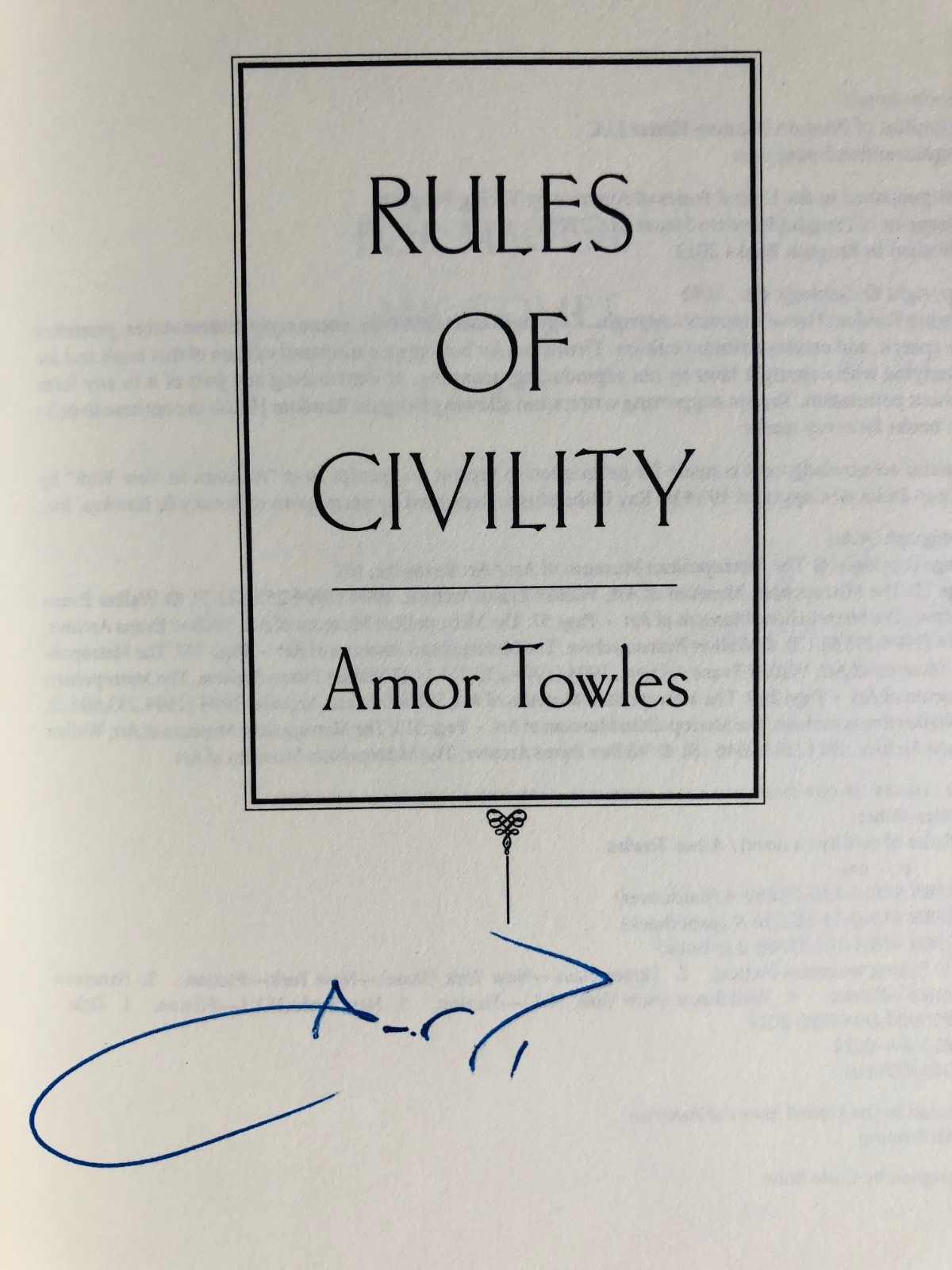 SIGNED Rules of Civility by Amor Towles (2012, Trade Paperback)