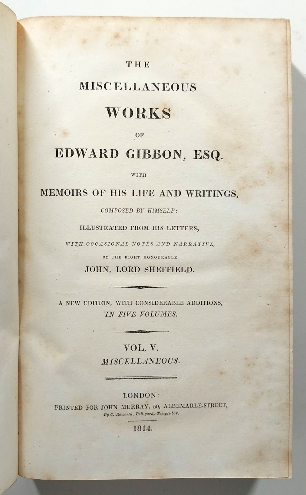 The Miscellaneous Works Of Edward Gibbon 2nd Edition 5 Volume Set 1814 Leather