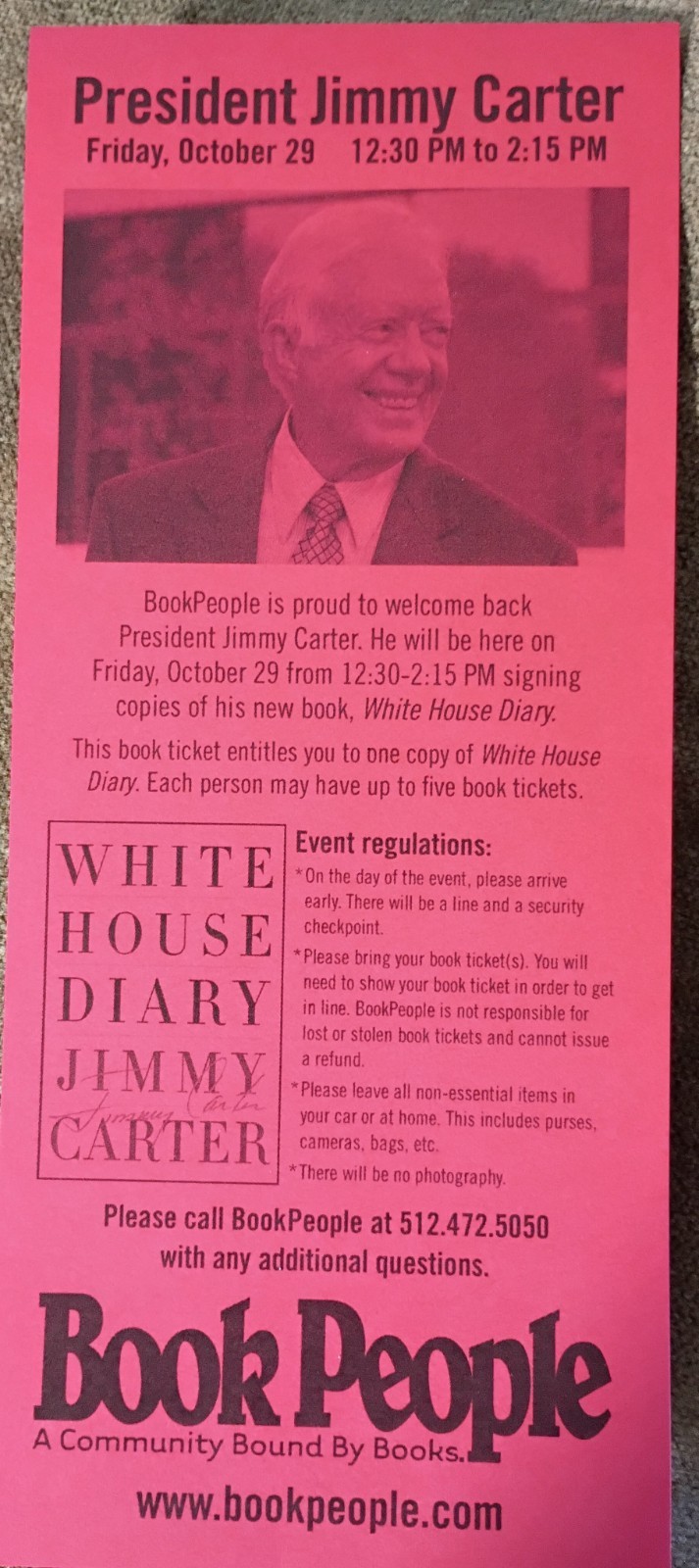 Signed Jimmy Carter White House Diary 1st Edition 1st Printing BookPeople Event