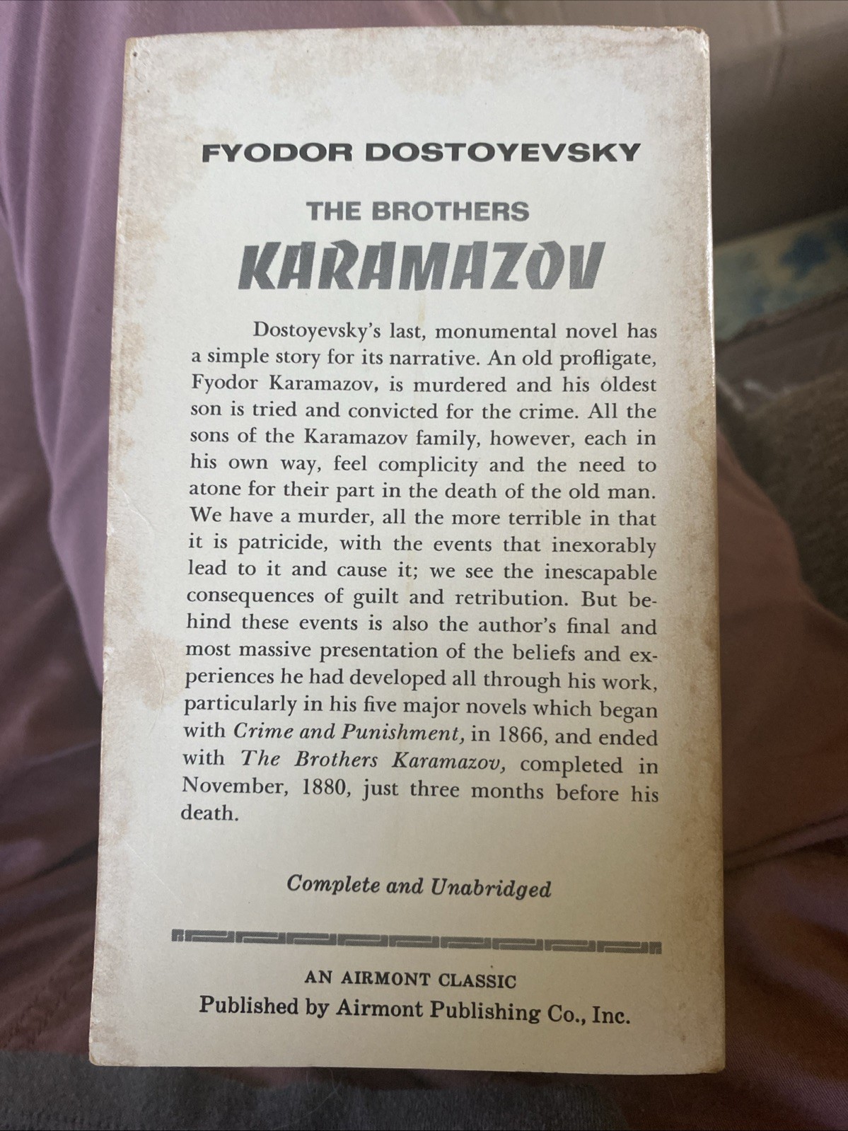 THE BROTHERS KARAMAZOV By Fyodor Dostoevsky, PAPERBACK, AIRMONT CLASSICS, 1966