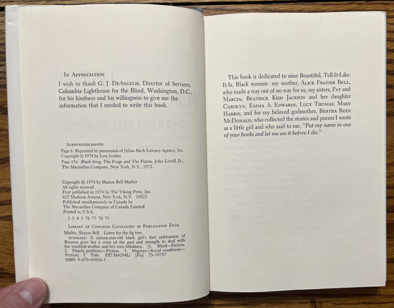 Listen to the Fig Tree, by Sharon Bell Mathis, HCDJ 1974 Edition