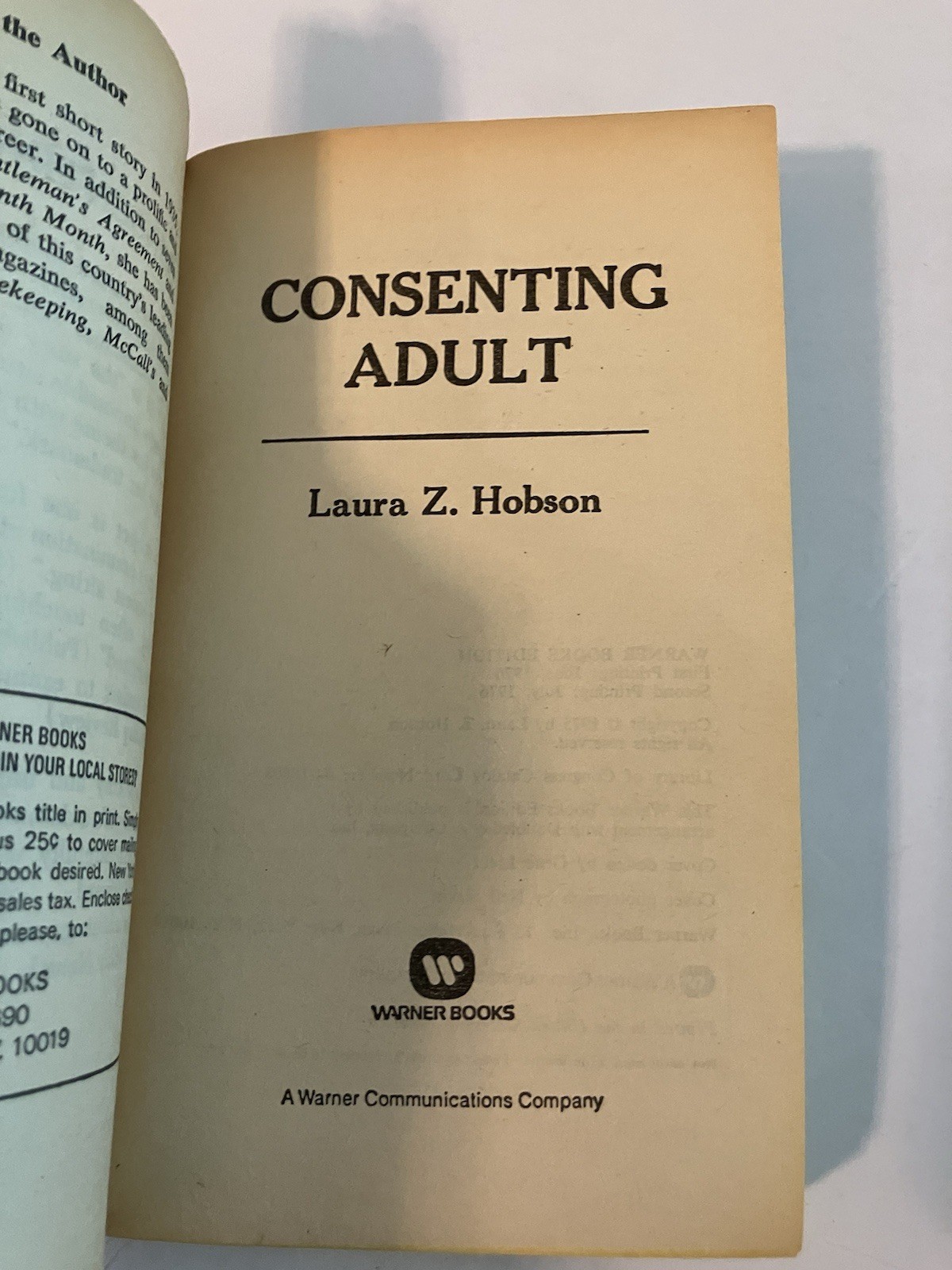 CONSENTING ADULT LAURA Z. HOBSON PB WARNER BOOKS 1976 LGBTQ PSYCHOLOGY FAMILY