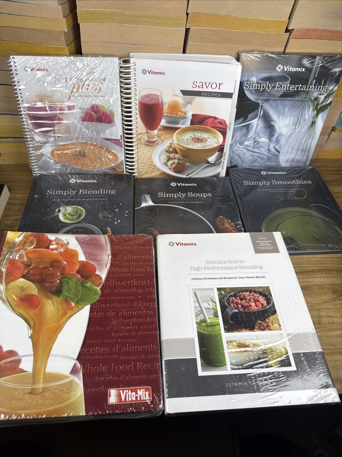 Lot Of 8 Vitamix Cookbooks Savor Entertaining Soups Blending Smoothies 6 Sealed