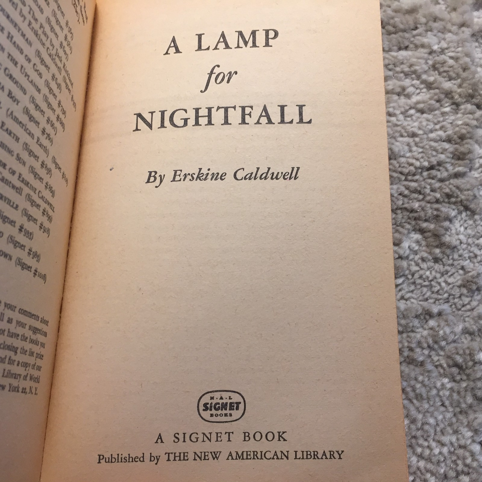 A Lamp For Nightfall Erskine Caldwell 1954 Signet Books American Small Town Book
