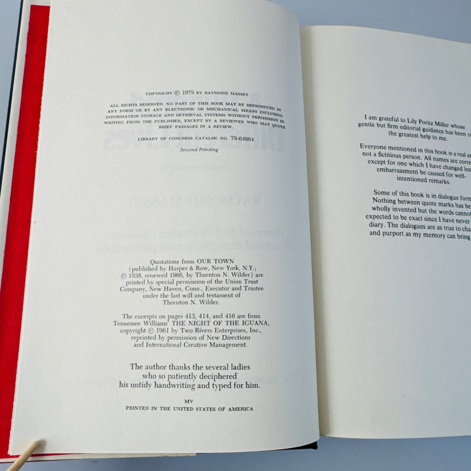 A Hundred Different Lives Raymond Massey 1979 Second Printing Autobiography