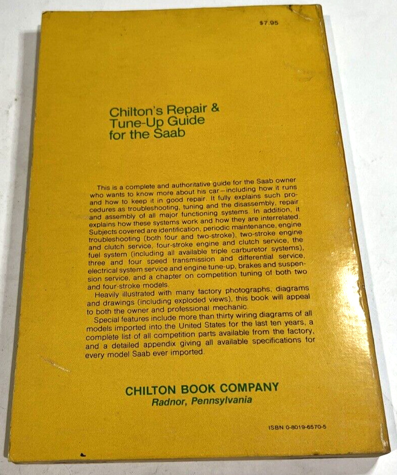 Chilton’s 6570 Saab 1960-70 Repair & Tune-Up Guide