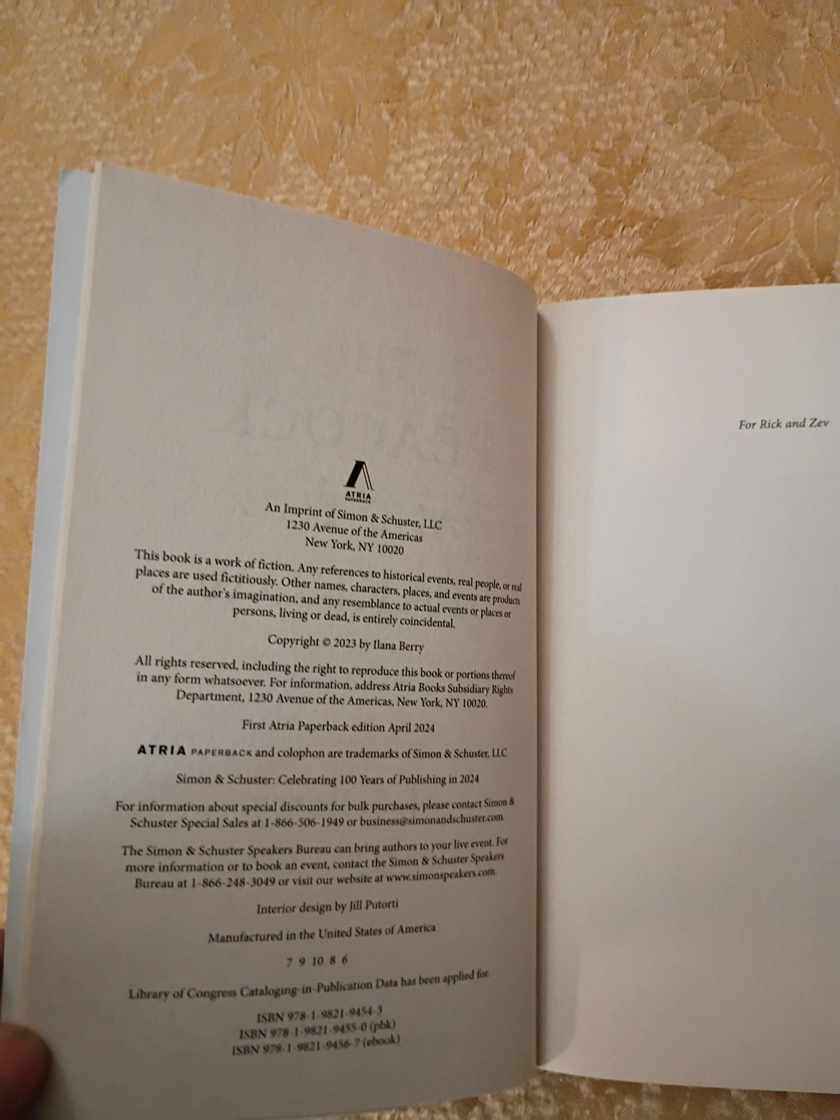 The Peacock and the Sparrow I.S. Berry 2024 Atria Paperback Espionage Novel Book
