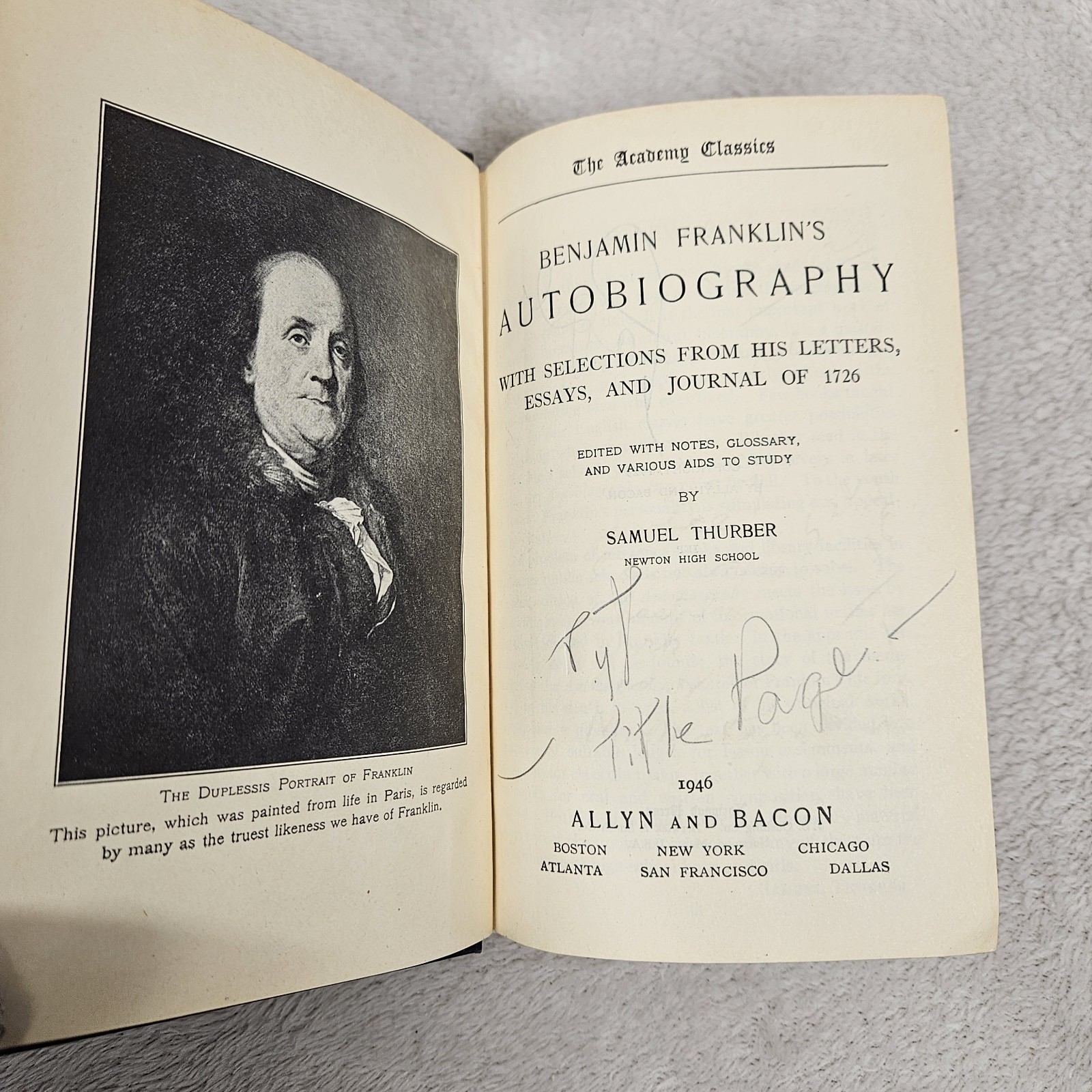 Autobiography Of Benjamin Franklin & Other Papers Set Of 2 Vintage Hardcover