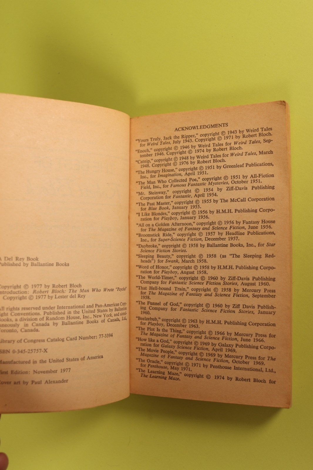 The Best of Robert Bloch Vintage 1977 Ballantine Del Rey Paperback