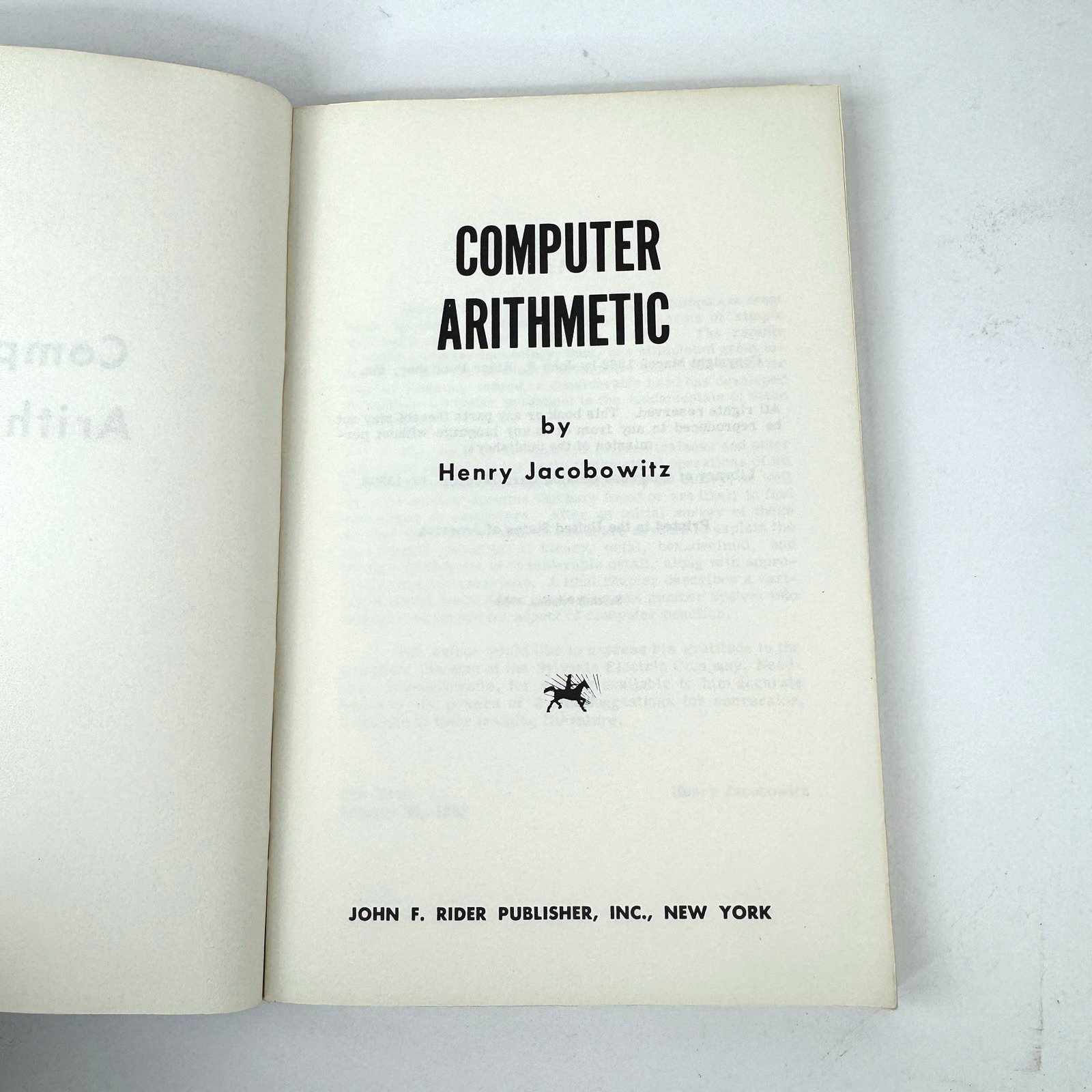 Computer Arithmetic by Henry Jacobowitz 1968 Vintage Computing Paperback
