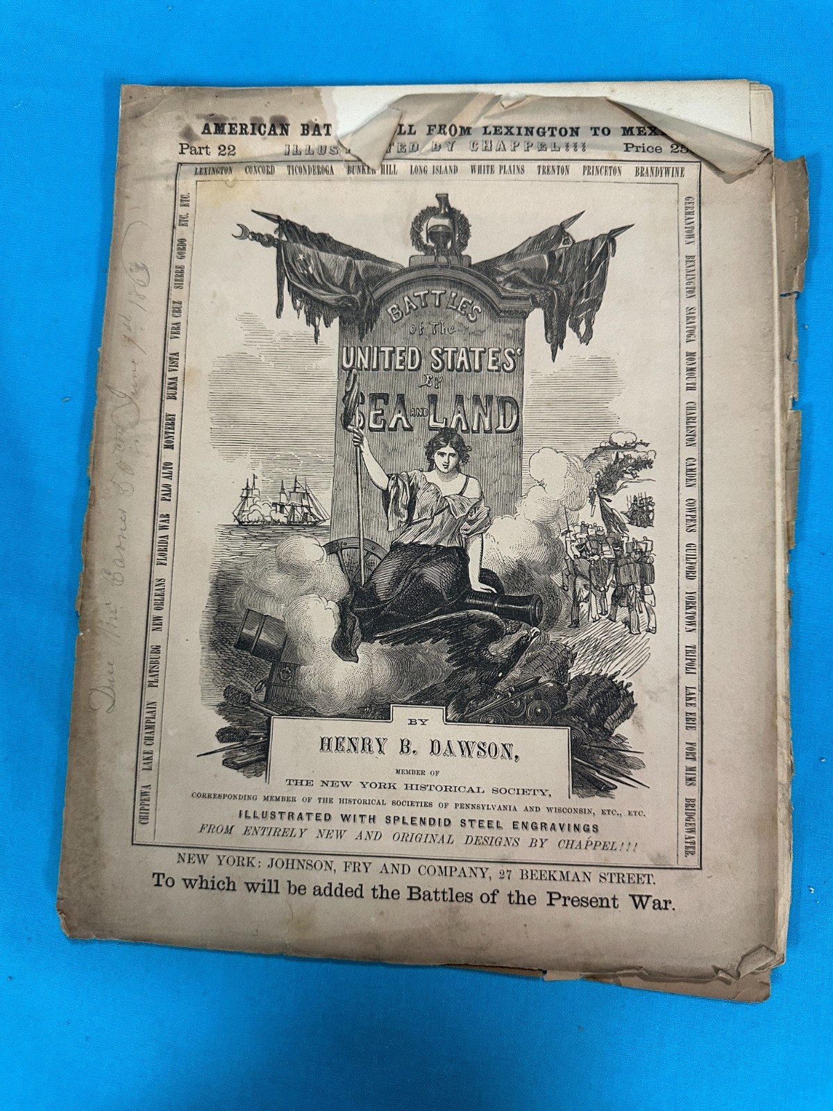 RARE 26-Part 1850s AMERICAN BATTLE ROLL FROM LEXINGTON TO MEXICO by Henry Dawson