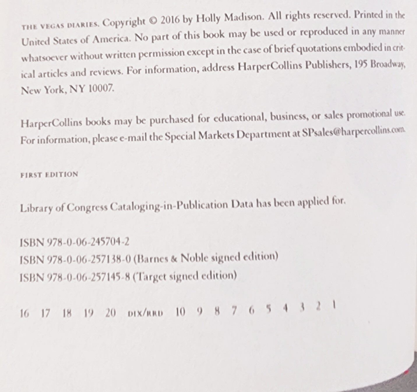 The Vegas Diaries Holly Madison Hardback/Dust Jacket Book 269 Pages