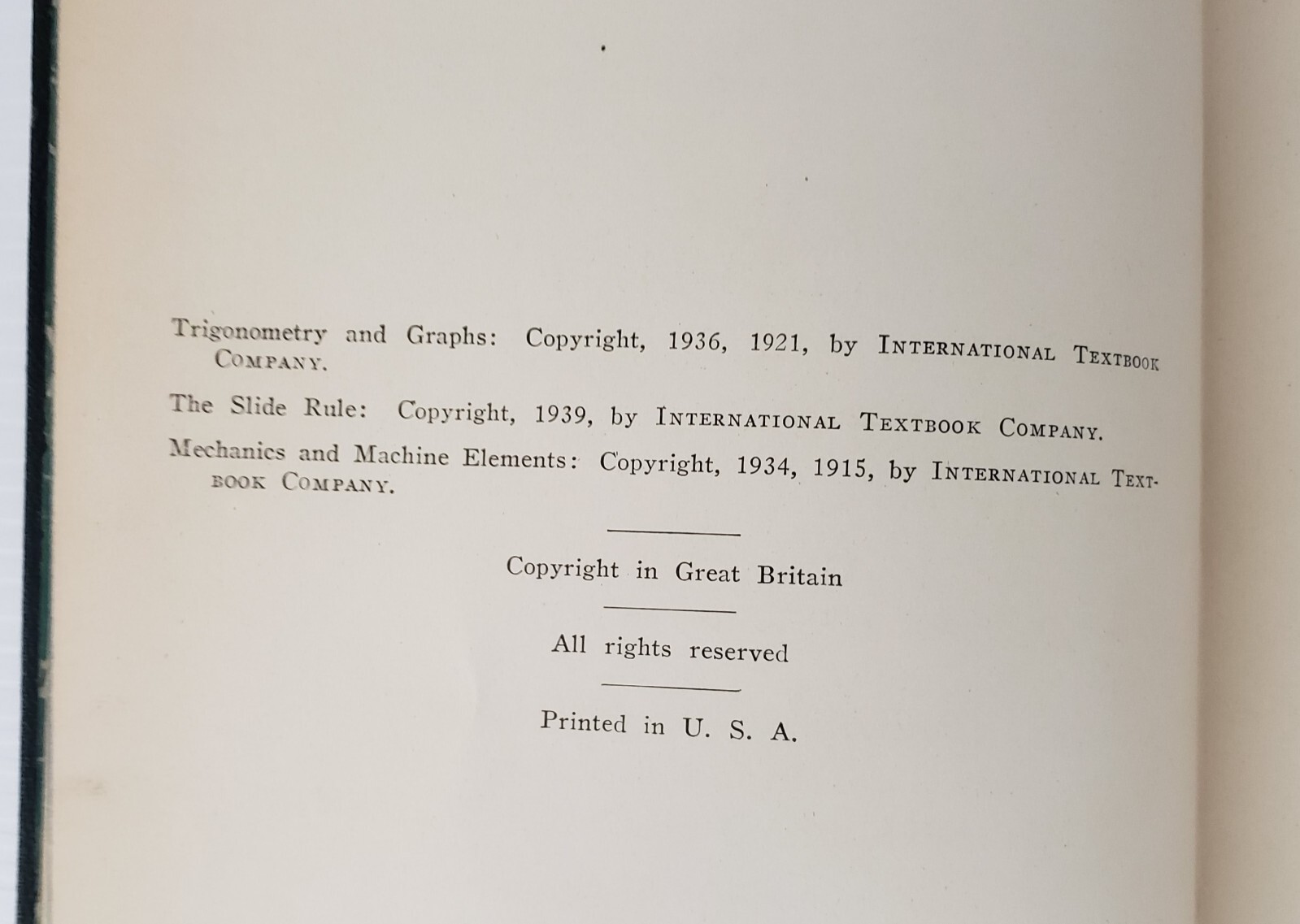 Trigonometry Slide Rule Mechanics 145B International Textbook Co. ICS Staff 1939