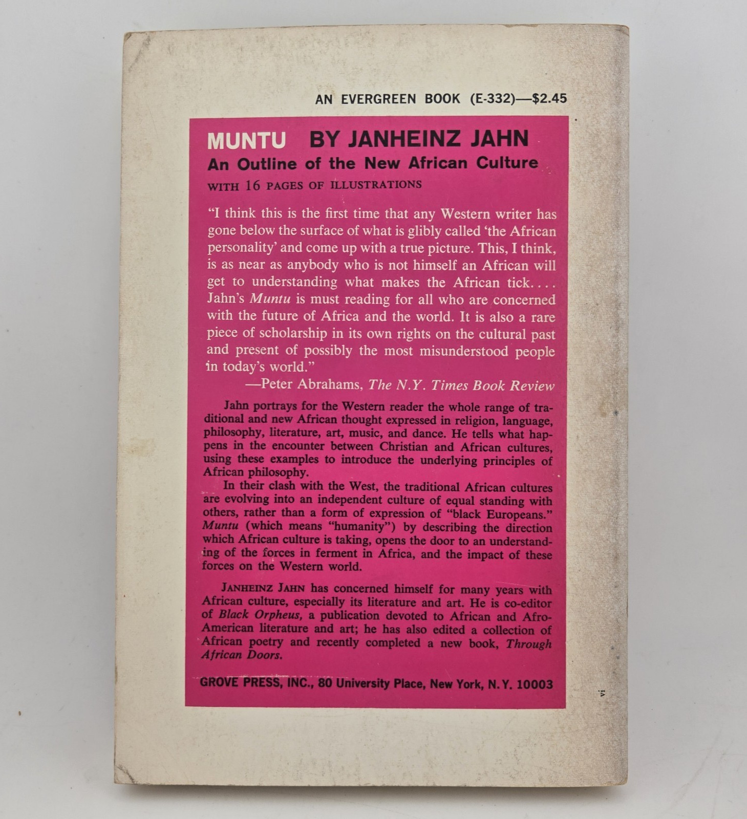 Muntu : New African Culture by Janheinz Jahn 1961 Edition Paperback