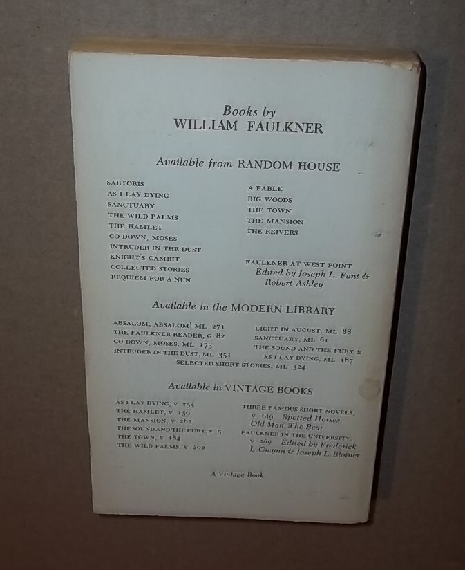Three Famous Short Novels by william faulkner Vintage Books 1963