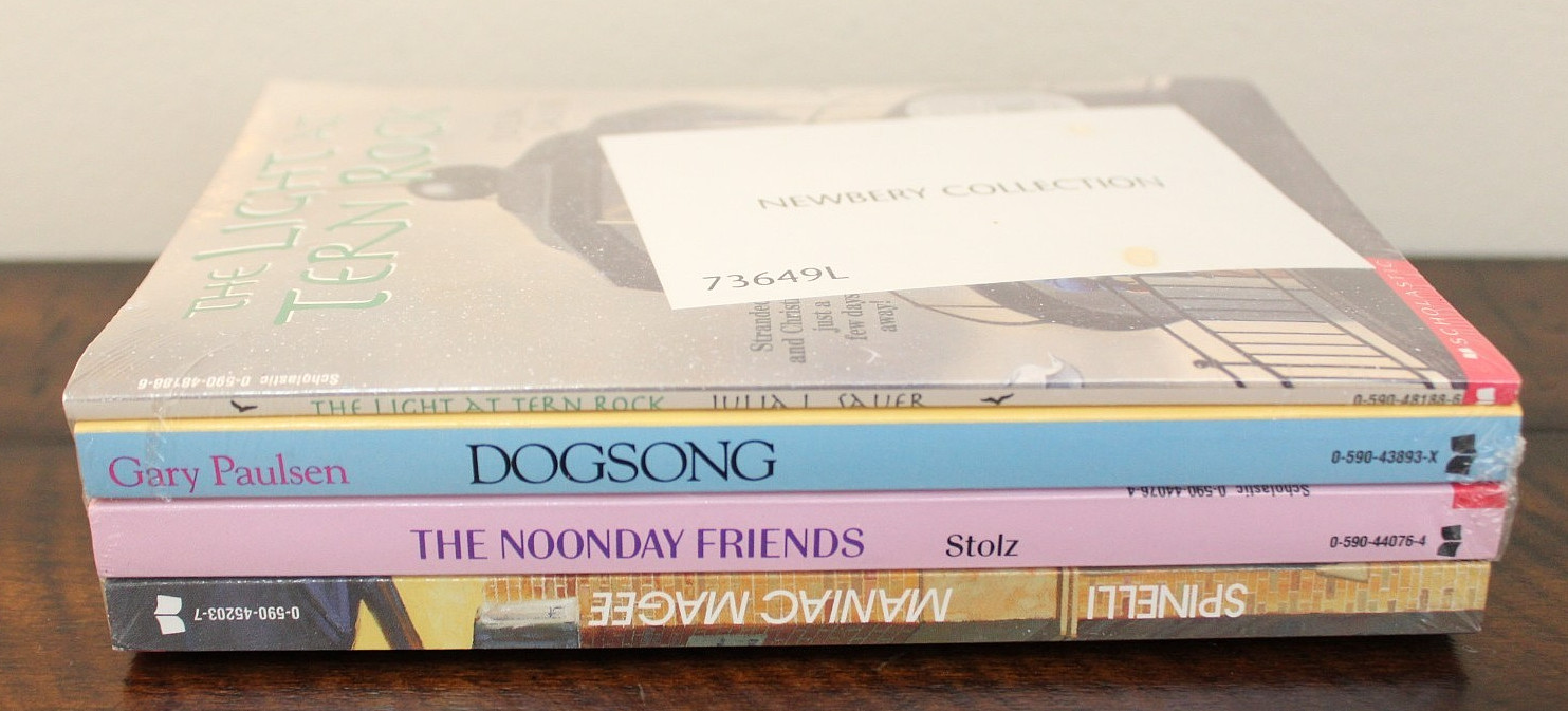 NEW Vintage SCHOLASTIC NEWBERY MEDAL BOOK LOT Maniac Magee Dogsong SEALED Books