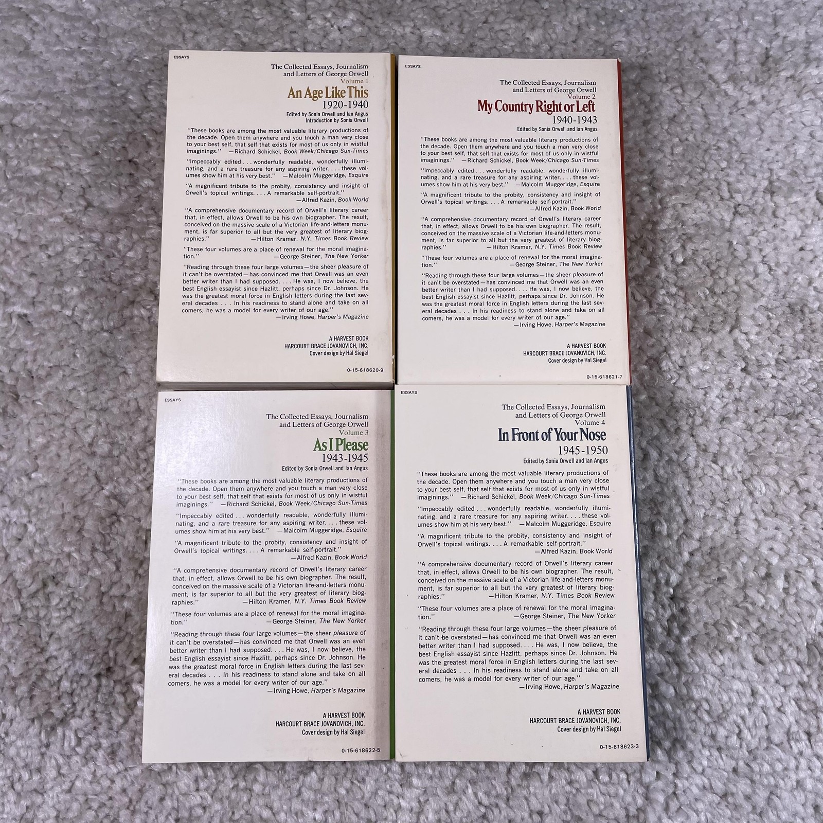 Vintage George Orwell Collected Essays Journalism Letters 4 PB Box Set Harvest