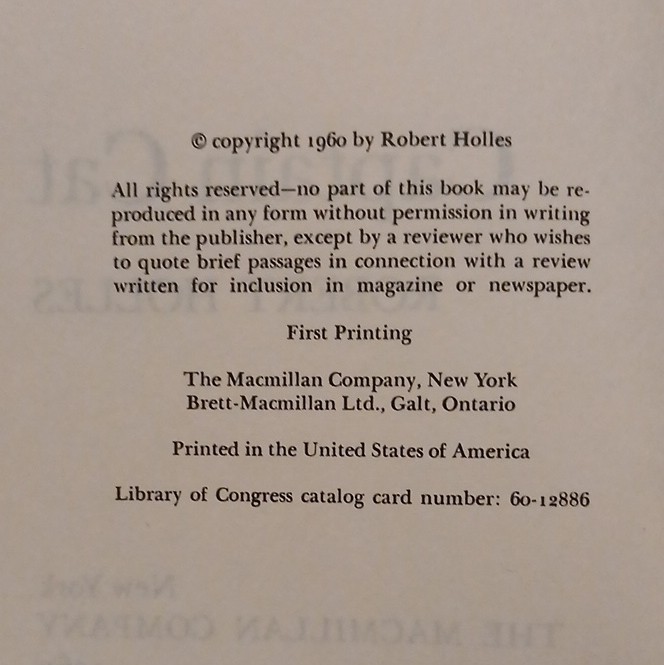 The Macmillan Company Captain Cat Robert Holles Hardcover 1960 First Printing