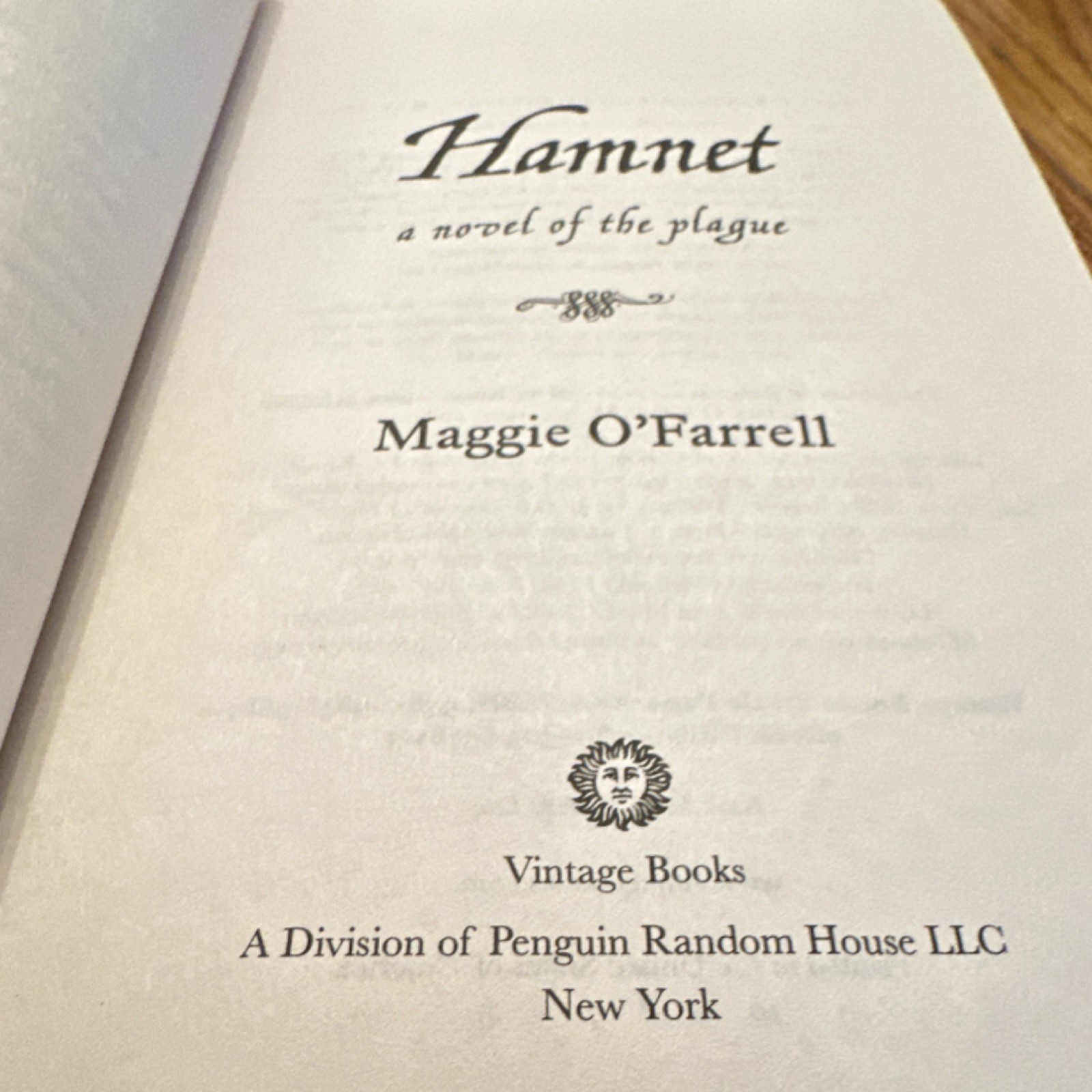 Vintage Books Hamnet Maggie O’Farrell Paperback Historical Fiction Plague